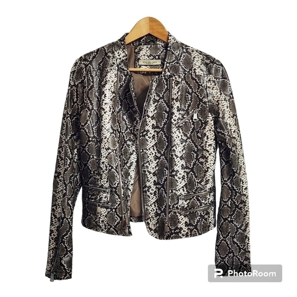 Erre DE RASO Faux Leather Snake Print Moto Jacket - Picture 1 of 11
